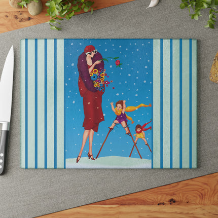 Snowfall & Couture Glass Cutting Board