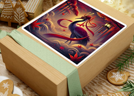 Regal Crimson Crane in the Autumn Mist Kiss-Cut Stickers (4 Sizes)