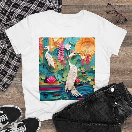 Elegant Egret Oasis Women's Midweight Cotton Tee