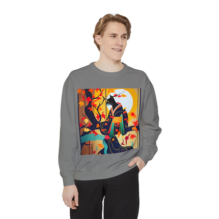 Black Cat in Kimono Unisex Garment-Dyed Sweatshirt