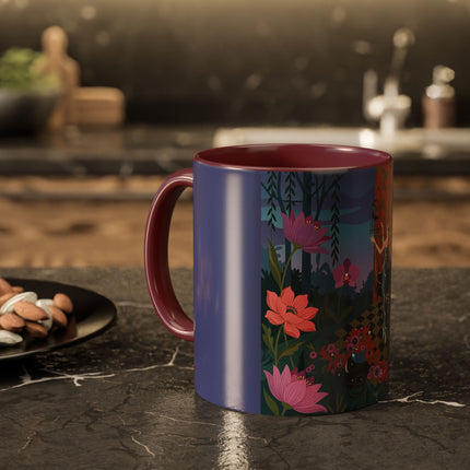 The Lady And The Midnight Birdcage Colorful Mugs – Art Deco Botanical Elegance