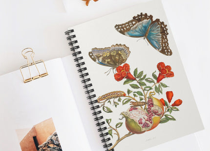 Blue Butterflies and Pomegranate Spiral Notebook - Ruled Line
