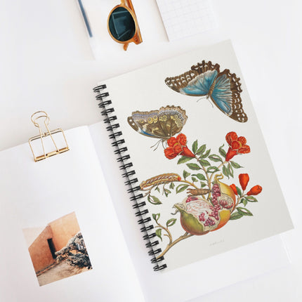 Blue Butterflies and Pomegranate Spiral Notebook - Ruled Line