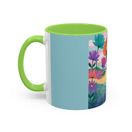 The Lady Of The Coral Parasol Colorful Mugs – Art Deco Coastal Elegance