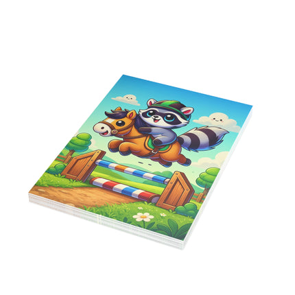 🦝🐴 The Little Raccoon Horse Jumper Greeting Card – Whimsical Animal Adventure