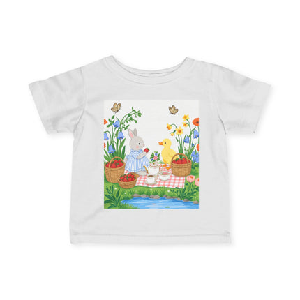 🐰🦆 The Little Strawberry Picnic Friends Infant Fine Jersey Tee – Whimsical Woodland Charm