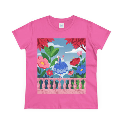 🌸💙 The Lady Of The Flower Terrace Cotton Tee – Colorful Art Deco Garden Elegance