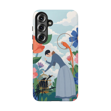 🦜🌺 The Lady Of The Garden Aviary Phone Case – Art Deco Floral Whimsy