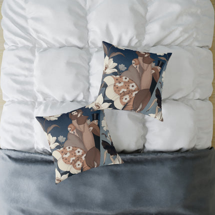 🌙🌸 The Midnight Magnolia Masquerade Square Pillow – Art Deco Evening Elegance