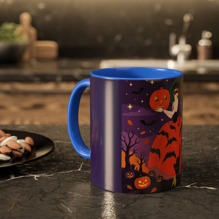 🎃🌕 The Pumpkin Moon Enchantress Colorful Mug – Elegant Halloween Masquerade
