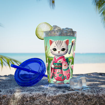 Geisha Kitten Strolls Among the Spoonbills Sunsplash Tumbler with Straw, 16oz