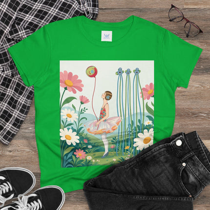 🌼🎈 The Garden Balloon Dancer Cotton Tee – Art Deco Floral Whimsy