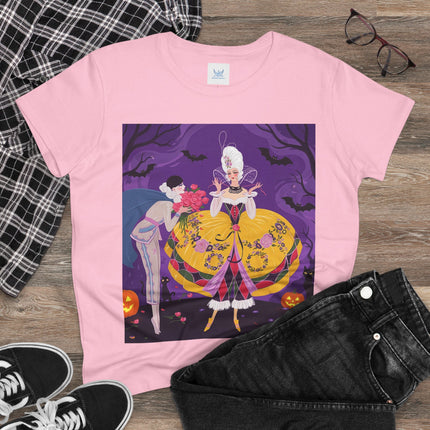 🎭🌹 The Harlequin Rose Masquerade Cotton Tee – Theatrical Halloween Romance
