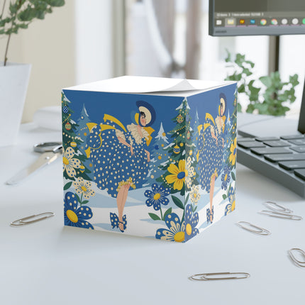 💙🎄 The Bluebell Christmas Promenade Note Cube – Art Deco Holiday Elegance