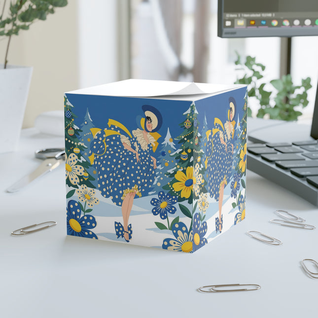 💙🎄 The Bluebell Christmas Promenade Note Cube – Art Deco Holiday Elegance
