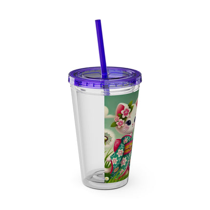 Geisha Kitten and the Dandelion Wish Sunsplash Tumbler with Straw, 16oz