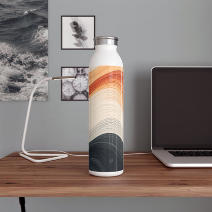 Wave Pattern in Hues of Beige, Orange, Grey, and Black Slim Water Bottle