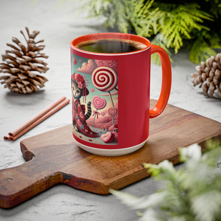 Whimsical Geisha Kitten in a Valentine Garden Colorful Mugs (11oz, 15oz)