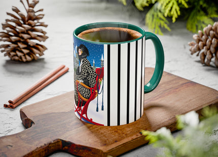 Elegant Winter Woman in Sleigh Colorful Mugs (11oz, 15oz)