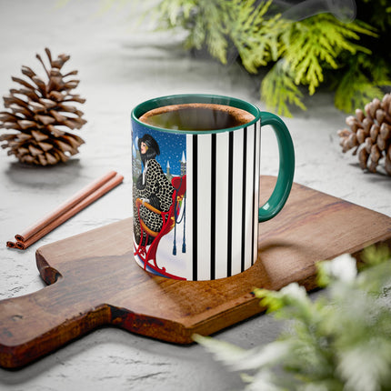 Elegant Winter Woman in Sleigh Colorful Mugs (11oz, 15oz)