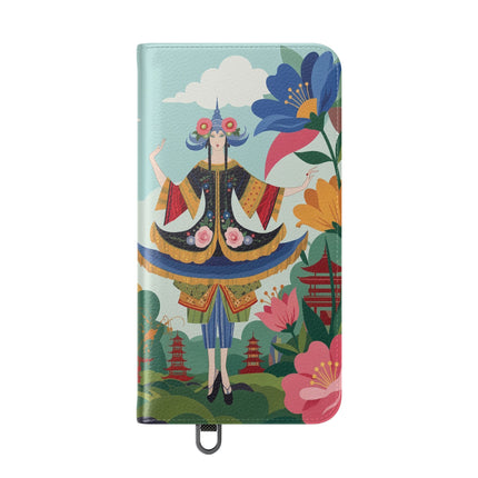 🌸🏯 The Lady Of The Pagoda Garden Flip Case – Art Deco Floral Fantasy