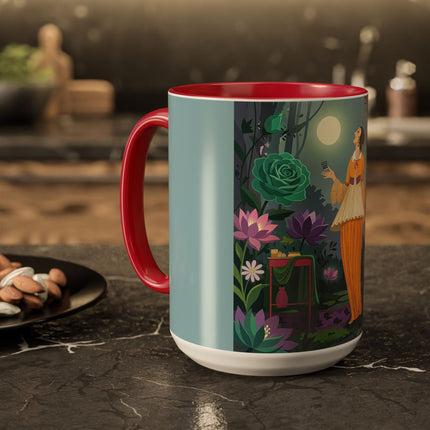 The Lady Of The Moonlit Garden Colorful Mugs – Art Deco Botanical Serenity