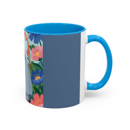 The Lady And The Mysterious Bird Colorful Mugs – Art Deco Botanical Mystery