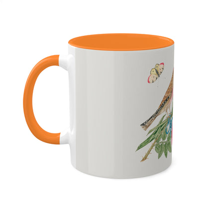 Pair of Brown Birds on Bouquet with Tulip, Rose, Snapdragons, and Butterflies by Anonymous Colorful Mugs, 11oz