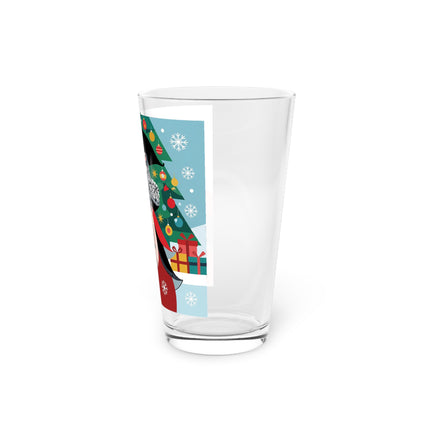 ❤️ The Lady Of The Crimson Scarf Pint Glass – Art Deco Christmas Elegance