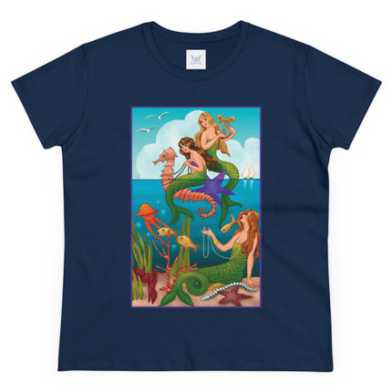 Three Mermaids with Strings of Pearls by Carlo Chiostri Women's Midweight Cotton Tee