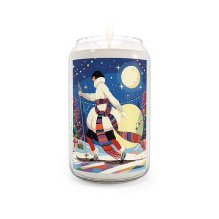 🌙🎿 The Moonlit Christmas Skier Scented Soy Candle – Whimsical Holiday Fantasy