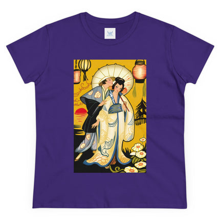 Golden Embrace: A Serene Moment of Love Women's Midweight Cotton Tee