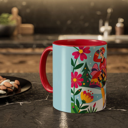 🌸🎄 Christmas In The Winter Garden Colorful Mug – Whimsical Holiday Fantasy