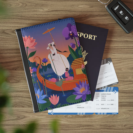 🪷🛶 The Lady Of The Lotus Lake Passport Cover – Art Deco Garden Voyage