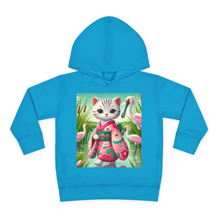Geisha Kitten Strolls Among the Spoonbills Toddler Pullover Fleece Hoodie
