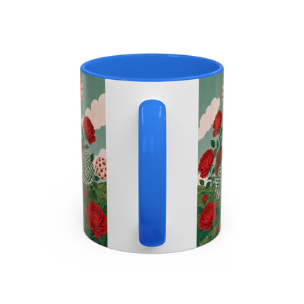 🌹💚 The Scarlet Rose Checkerboard Garden Colorful Mug – Art Deco Floral Whimsy