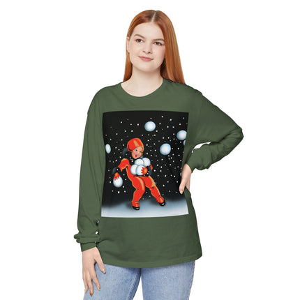Festive Snowball Unisex Garment-dyed Long Sleeve T-Shirt
