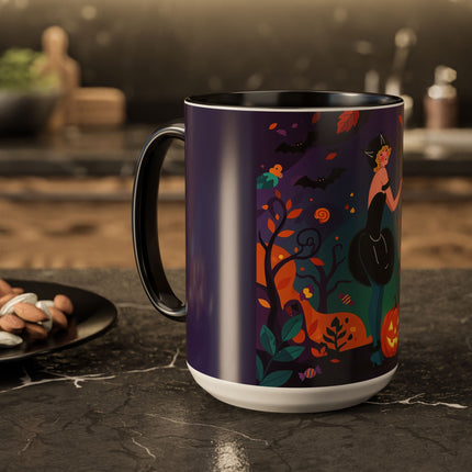 🐈‍⬛🎃 The Midnight Black Cat Masquerade Colorful Mug – Whimsical Halloween Elegance