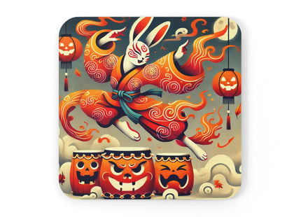 Jack-O’-Lantern Drums & The Kabuki Rabbit Cork Back Coaster