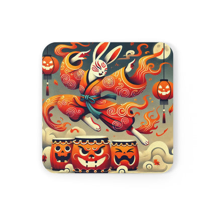 Jack-O’-Lantern Drums & The Kabuki Rabbit Cork Back Coaster