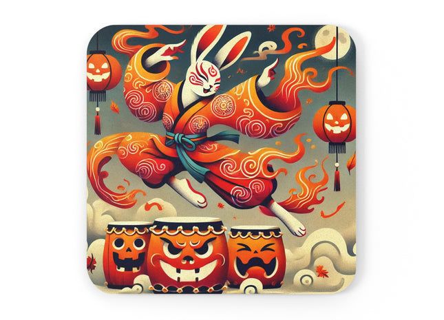 Jack-O’-Lantern Drums & The Kabuki Rabbit Cork Back Coaster