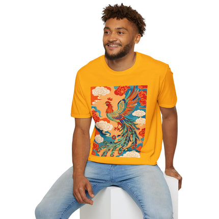 🐦🌞 The Celestial Phoenix Softstyle T-Shirt – Golden Clouds & Mythical Splendor