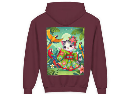 Parrot Dance of the Geisha Kitten Youth Heavy Blend Hooded Sweatshirt