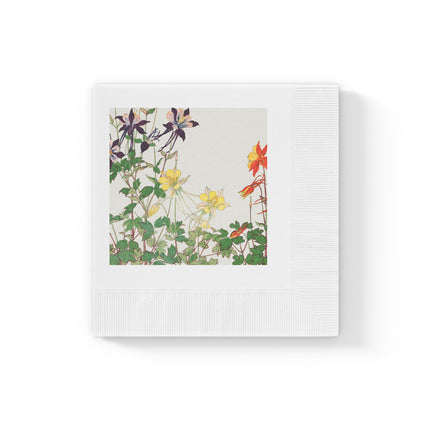 Aquilegia Flowers by Tanigami Kônan White Coined Napkins