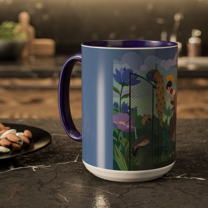 The Lady And The Enchanted Heron Colorful Mugs – Art Deco Botanical Elegance