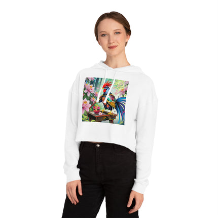 Cyberpunk Rooster Cropped Hooded Sweatshirt