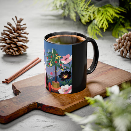 🌹🎄 The Lady Of The Candlelit Rose Tree Colorful Mug – Art Deco Christmas Garden