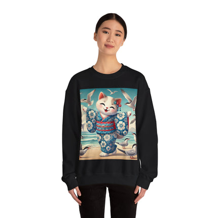 Geisha Kitten by the Seaside Heavy Blend™ Crewneck Sweatshirt