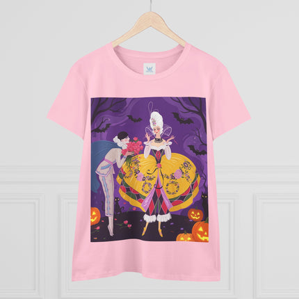 🎭🌹 The Harlequin Rose Masquerade Cotton Tee – Theatrical Halloween Romance
