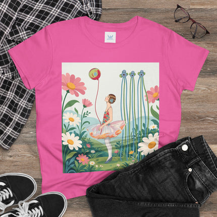 🌼🎈 The Garden Balloon Dancer Cotton Tee – Art Deco Floral Whimsy